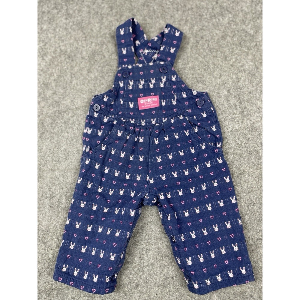 Vintage OshKosh Bgosh Vestbak Overalls 3/6 mo Blue Embroidered Bunny Rabbit USA
